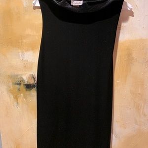 Designer, black, strapless, knee length party dress
